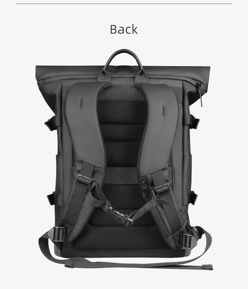 HK Waterproof Roll-Top Backpack for Men Large Capacity Expandable 17 Inch Laptop Bag Leisure Travel Backpack Hiking Camping Bags