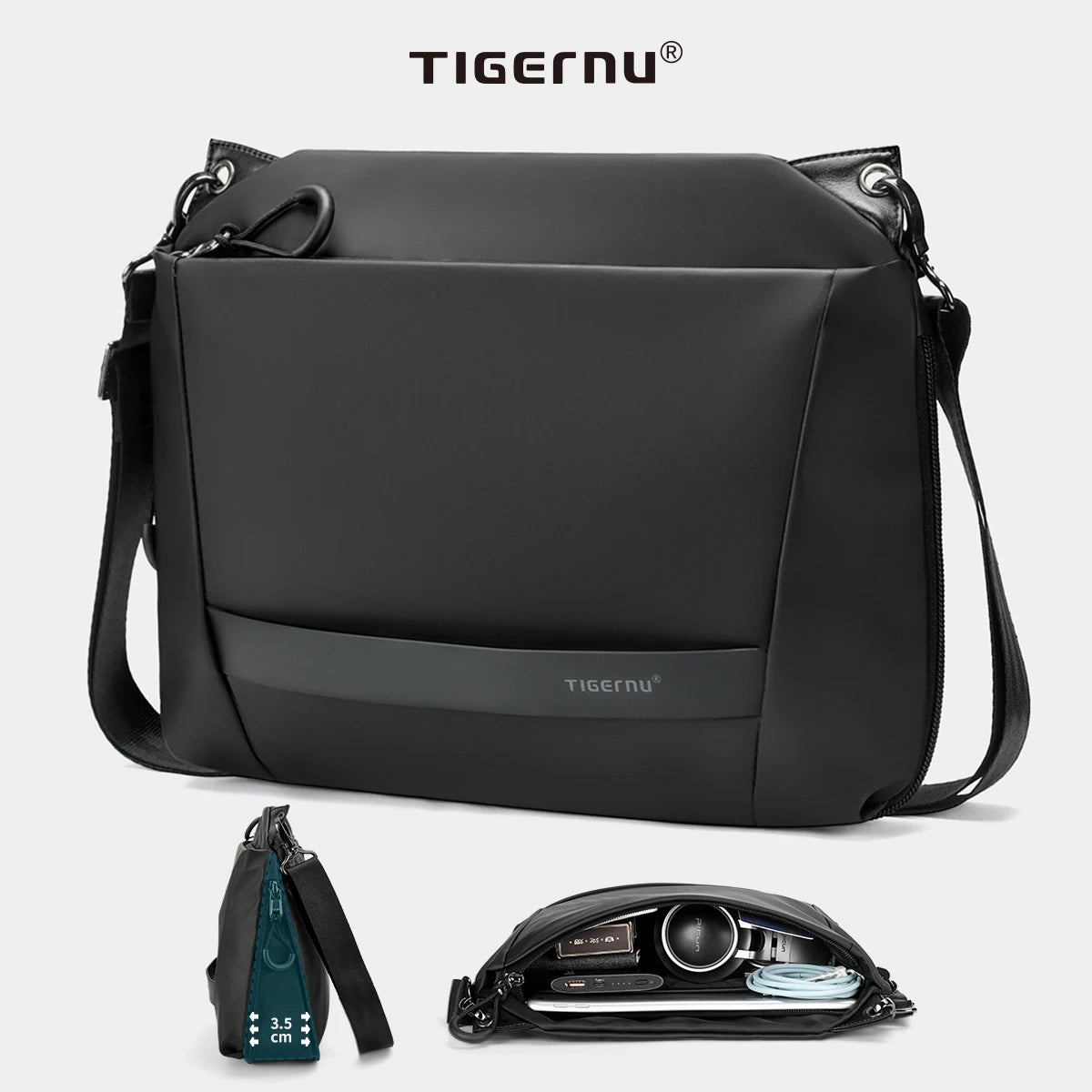 Tigernu Men Crossbody Bags 9inch Tablet Bag Shoulder Bags For Men Fashion Expandable Bags Handbag Sling Bags For College TPU Bag