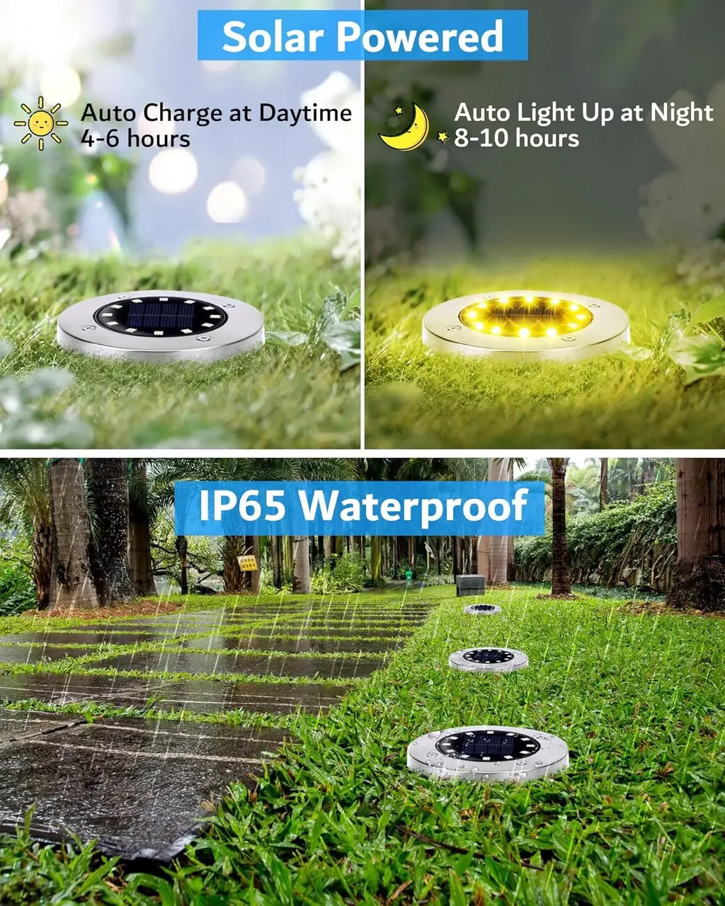 Solar Ground Lights Outdoor Decoration, 8/20LED Solar Garden Lights Waterproof, Solar Disk Lights for Yard, Pathway, Lawn, Patio