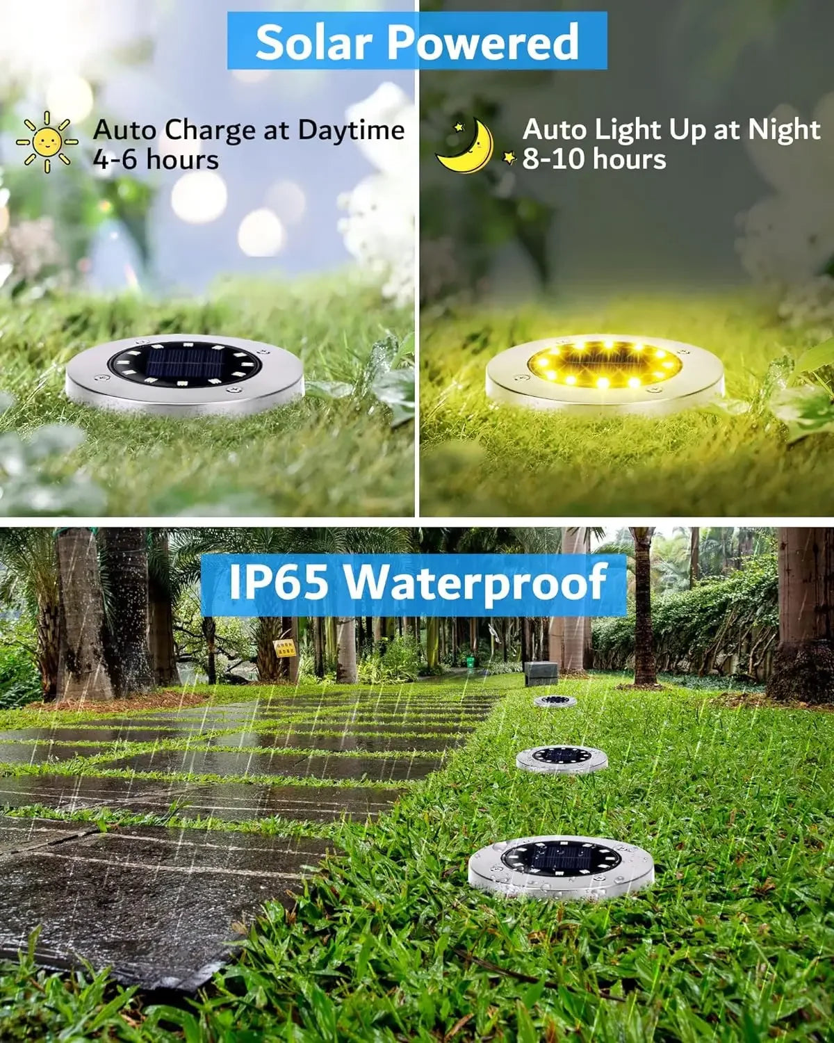 Solar Ground Lights Outdoor Decoration, 8/20LED Solar Garden Lights Waterproof, Solar Disk Lights for Yard, Pathway, Lawn, Patio