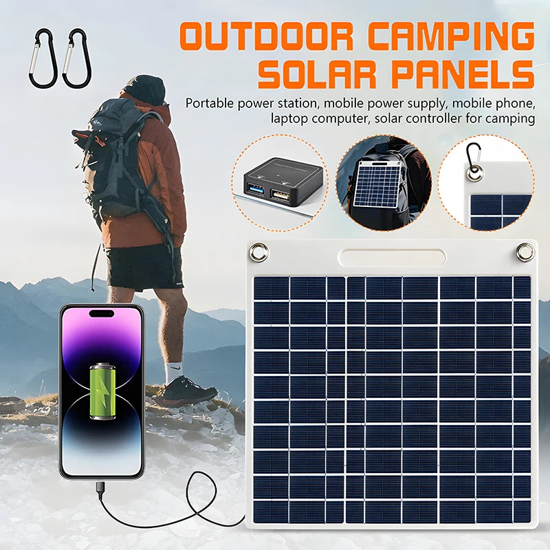 7W Solar Battery Charger Portable double USB-A Solar Panel Emergency Solar Battery Charger for Camping Hiking Doorbell Securit