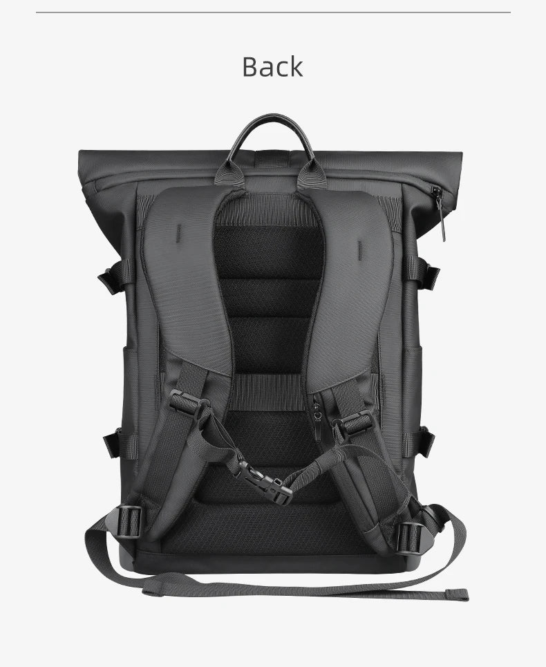 HK Waterproof Roll-Top Backpack for Men Large Capacity Expandable 17 Inch Laptop Bag Leisure Travel Backpack Hiking Camping Bags
