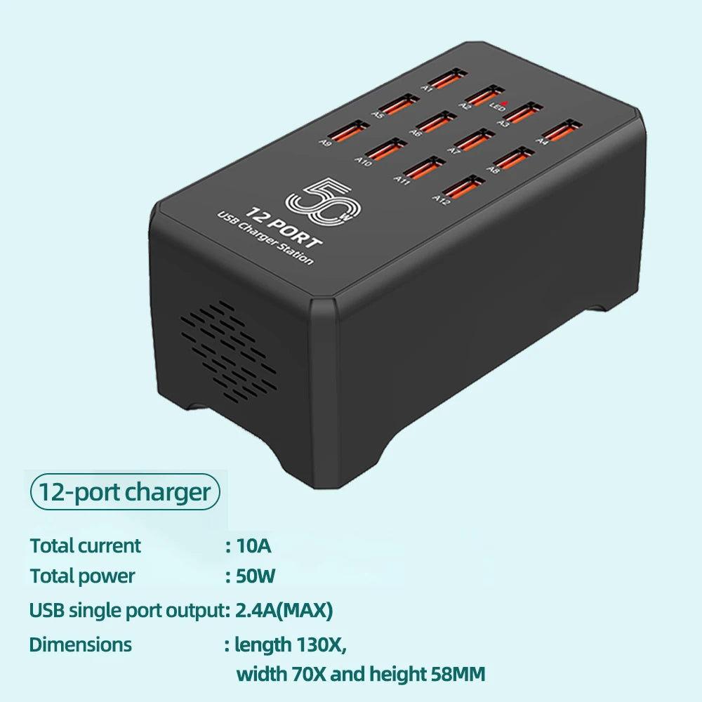 USB Charger 12/30 Ports Universal Wall Desktop Fast Charging Station Dock for Mobile Phone Power Adapter