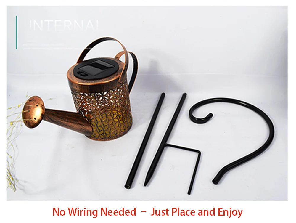 Solar Watering Can Light Outdoor Garden Decoration – Hollow Iron LED Projection Lamp, Waterproof Landscape Ground Stake Light