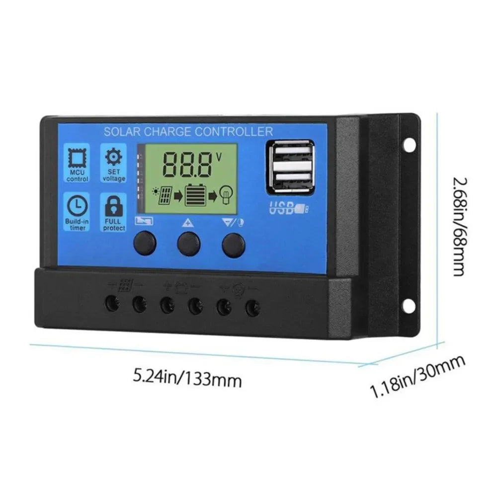 Solar Charge And Discharge Controller with LCD Display Dual USB Auto Solar Panel Charger Regulator for Renewable Energy Systems