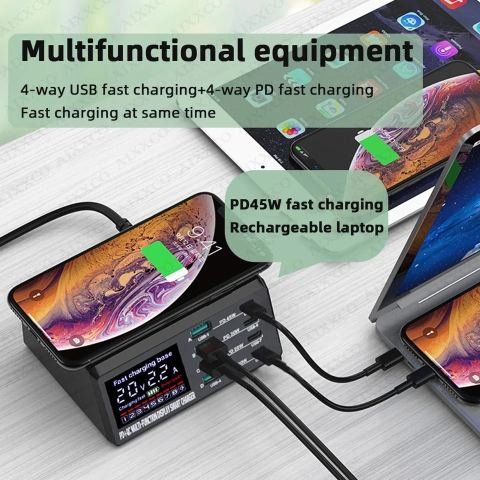 AIXXCO 110W USB Type C Charger Wireless Charing Multi Ports Fast Phone Charger PD QC3.0 Quick Charge For iPhone Samsung Xiaomi