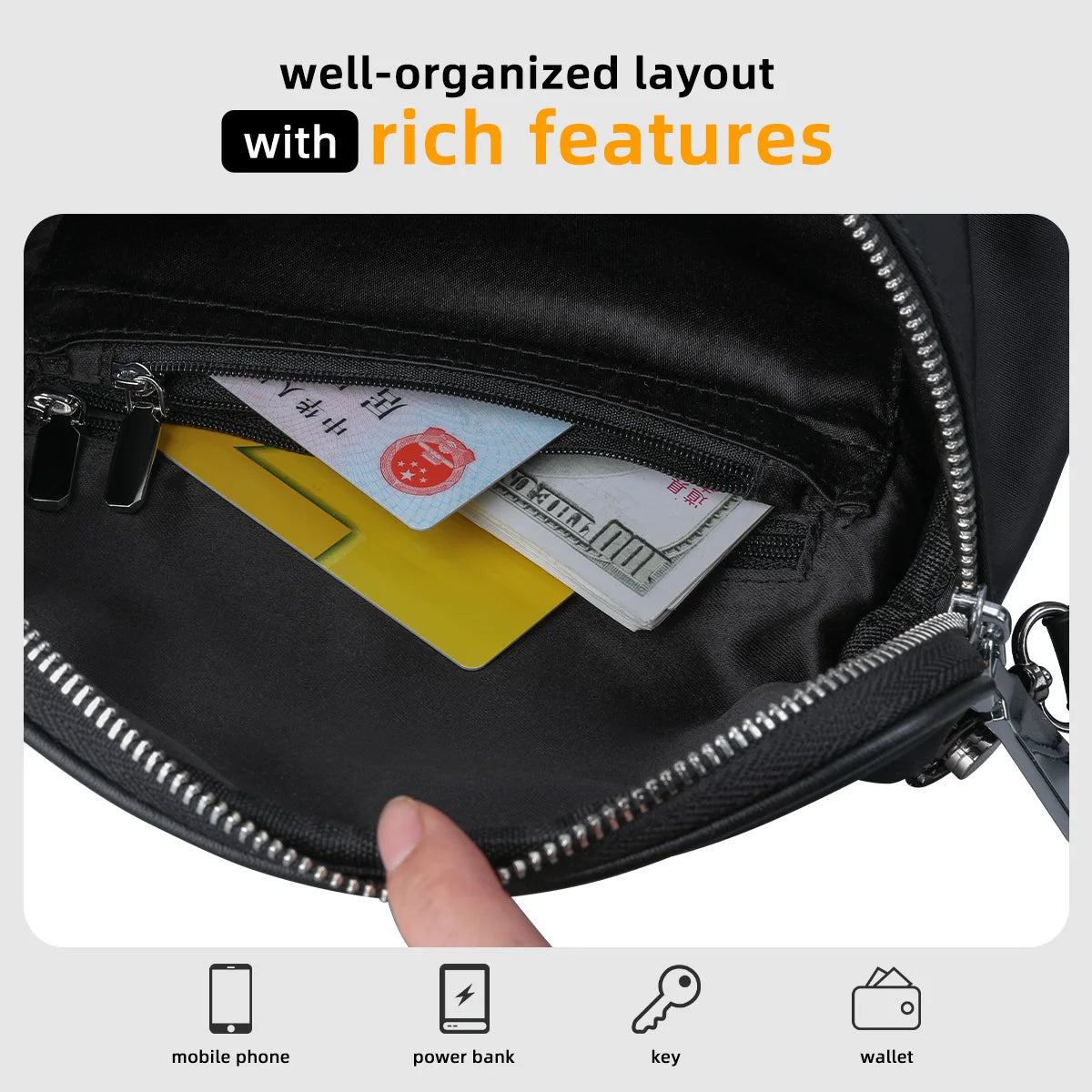 HK Casual Men's Shoulder Bag Waterproof Crossbody Bag Oxford Lightweight Messenger Bag Travel Hiking Cycling Chest Pack Satchel