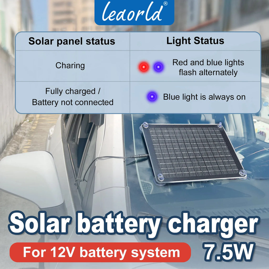 LEAORLD 7.5W 12V MPPT Solar Battery Charger, Solar Panel Maintenance Device, Solar Panel Trickle Charging Kit