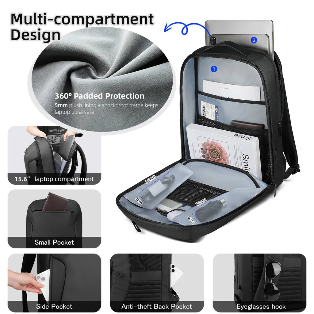 HK Minimalist Business Backpack Men Large Capacity Travel Backpack Waterproof 15.6 inch Laptop Bag with USB Port Daily Rucksack