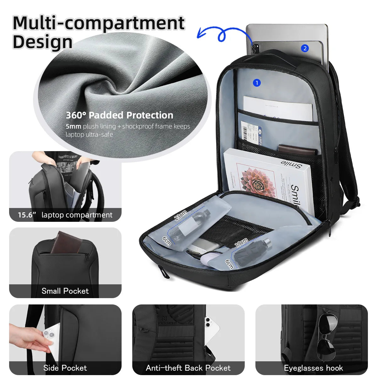 HK Minimalist Business Backpack Men Large Capacity Travel Backpack Waterproof 15.6 inch Laptop Bag with USB Port Daily Rucksack