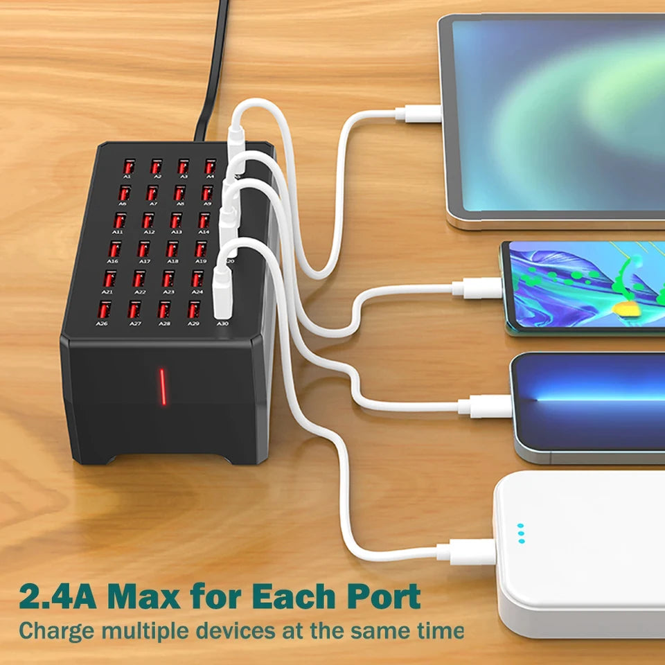 USB Charger 12/30 Ports Universal Wall Desktop Fast Charging Station Dock for Mobile Phone Power Adapter