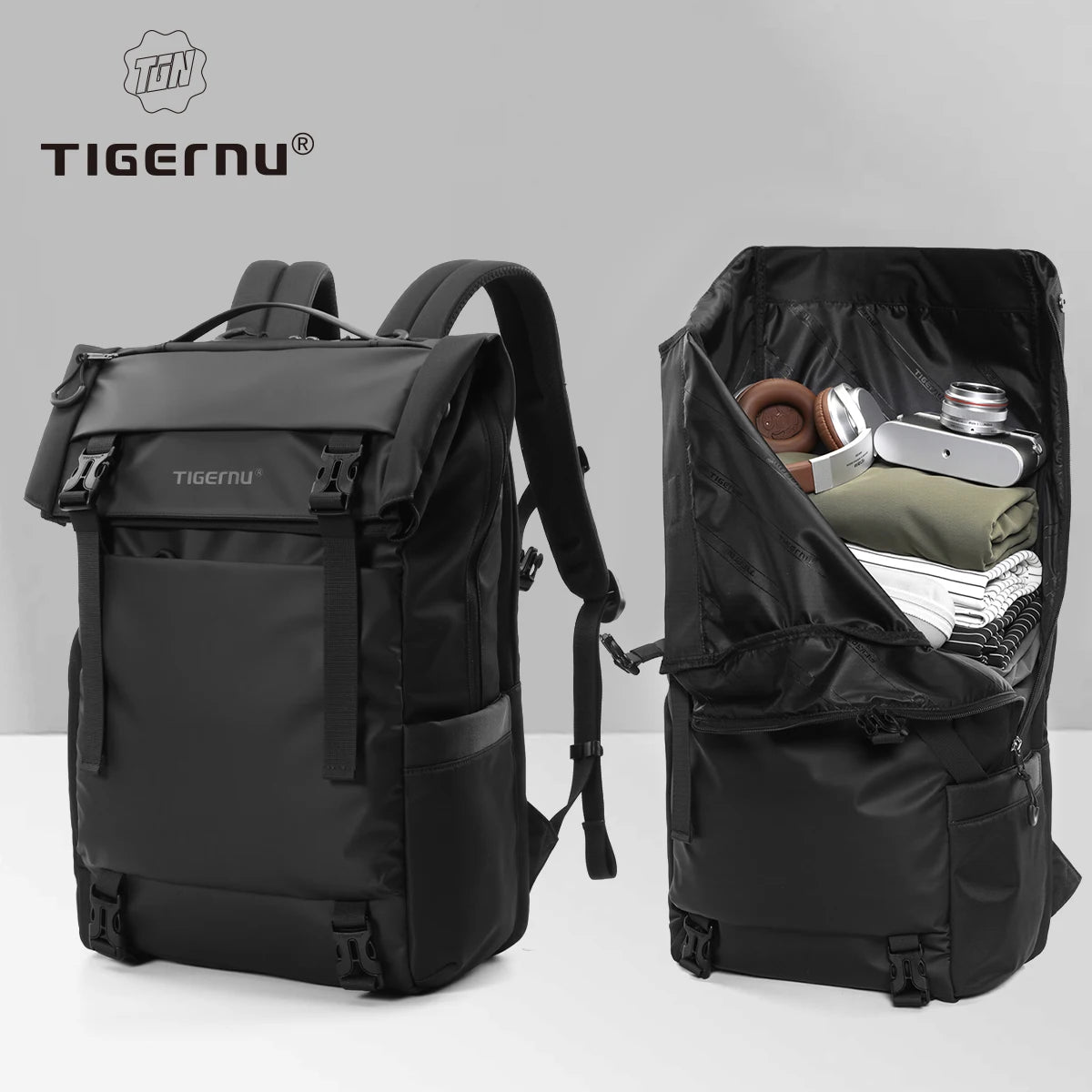 Tigernu Fashion School Backpacks Men TPU Waterproof Backpack Bags Commuting Business Backpacks Male Schoolbag Travel Cabin Bags