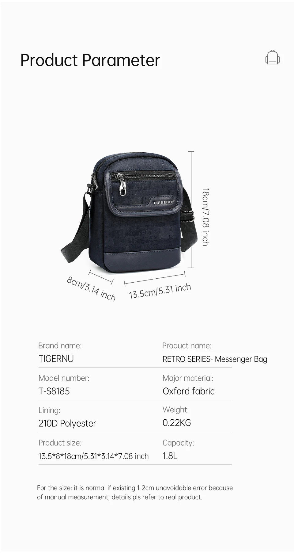 Tigernu Men's Shoulder Bag Light Weight Mini Crossbody Bags Casual Travel Sling Bag College Messenger Bags For Men Retro Series