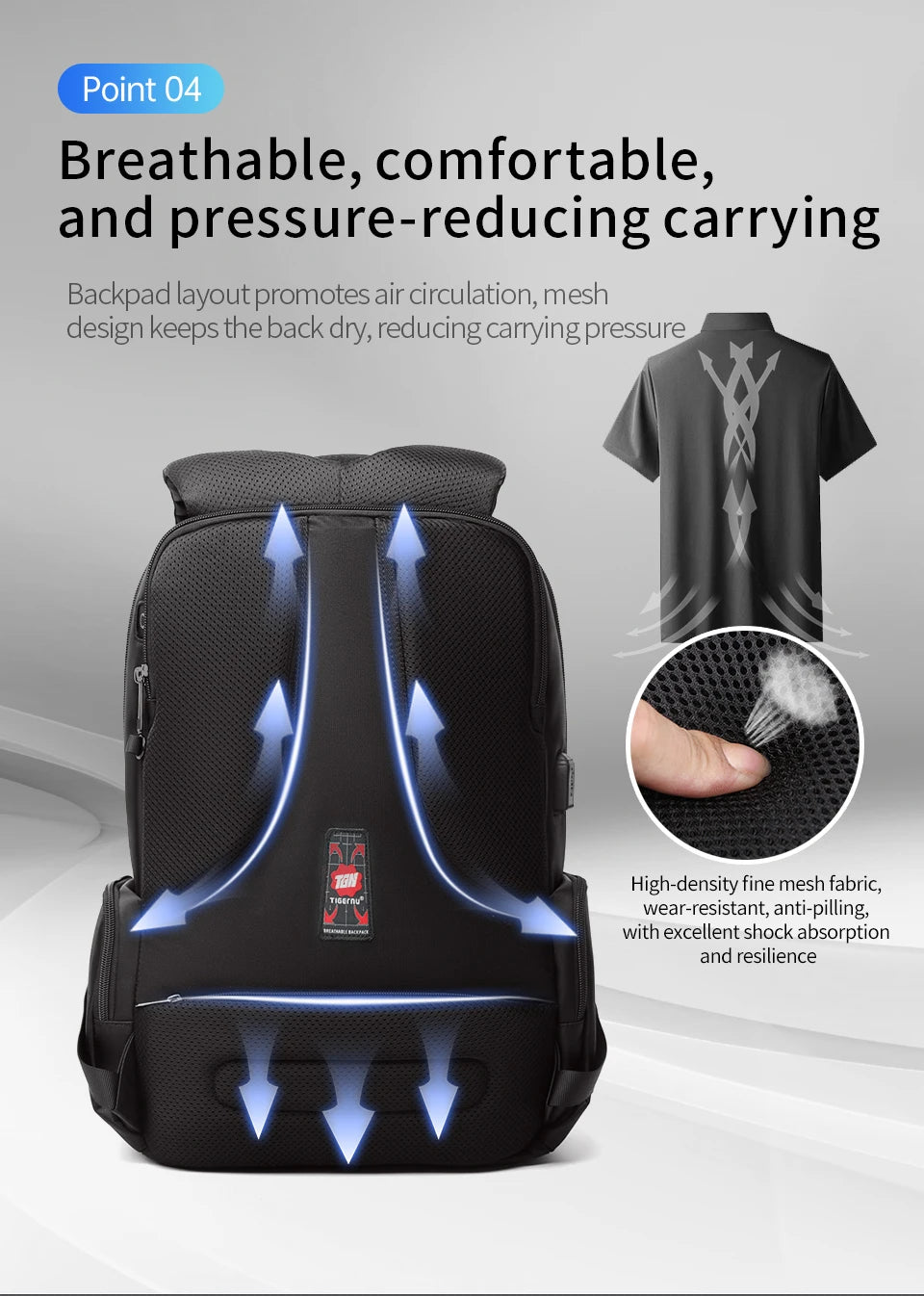 Tigernu School Backpack Men Large Travel Backpack For Vacuum Compression Backpack 15.6 17inch Bags USB Port Student Backpack Bag