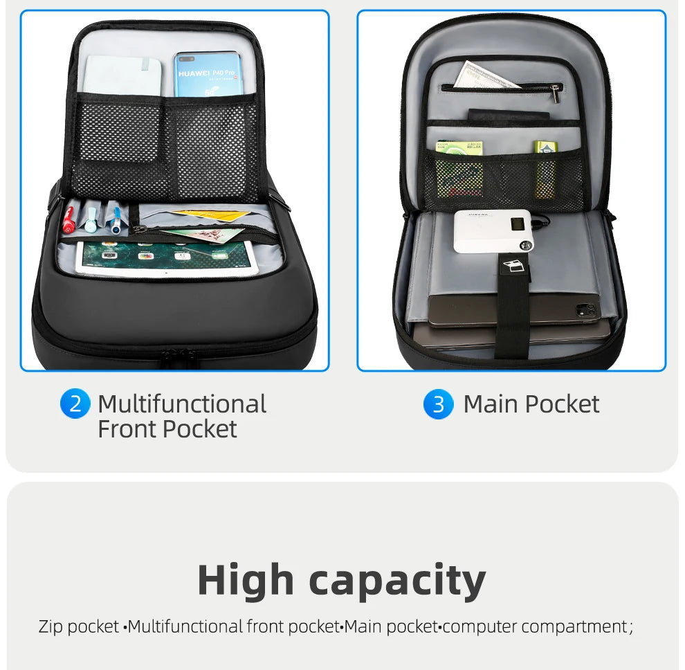 HK Slim Business Backpack for Men 17.3 inch Laptop Bag with USB Port Lightweight School Bag Waterproof Travel Backpacks for Work