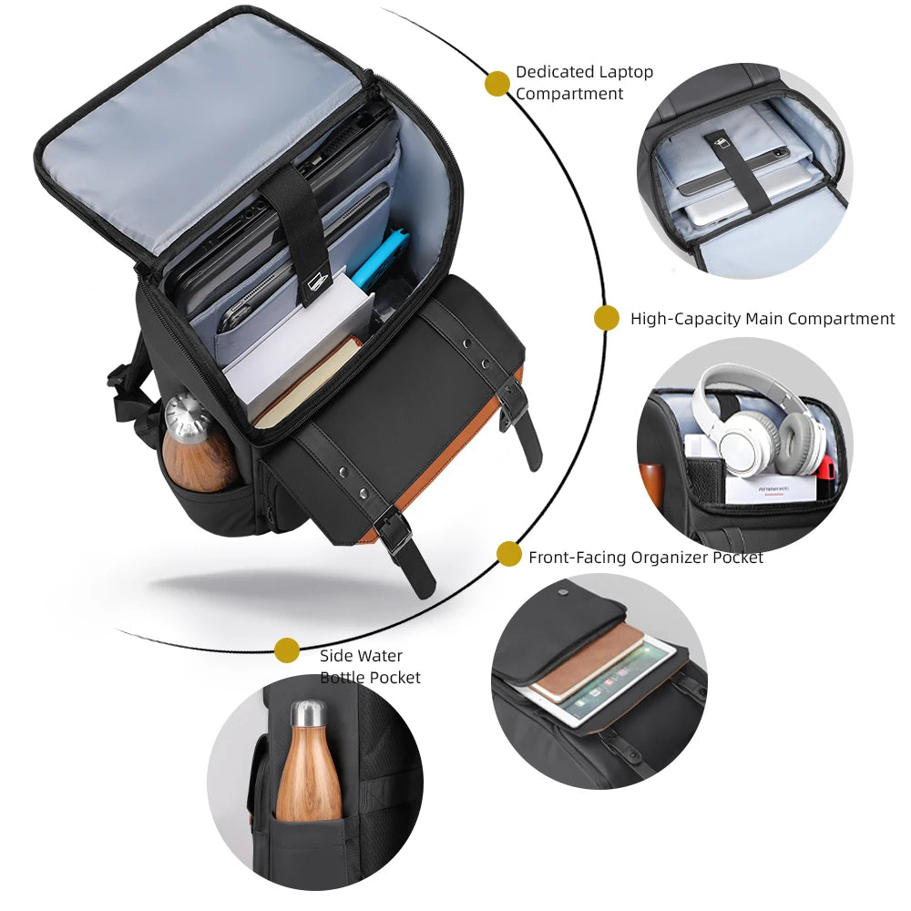 HK Vintage 17.3 inch Laptop Backpack Men Anti-theft Travel Backpack Waterproof Business Computer Bag Daily College Daypack Male