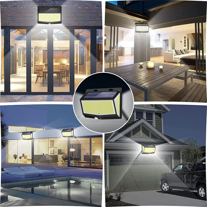 Solar Lights Outdoor 458 LED Solar Wall Lamp Waterproof Wireless Motion Sensor Security 3 Modes Garden Fence Yard Deck Garage