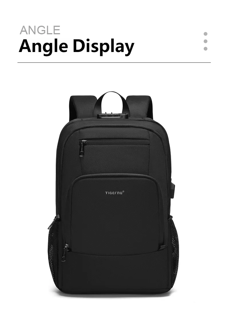 Tigernu 15.6 Laptop Backpack Business Travel Daily Backpack With External USB Port Wear‑Resistant Suspended Zipper Anti‑Theft