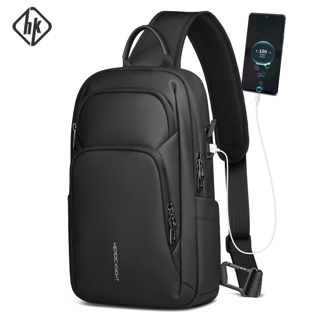 HK Business Crossbody Bag Waterproof Men's Shoulder Bags Chest Pack with USB Port Large Oxford Side Bag for Men Leisure Satchel