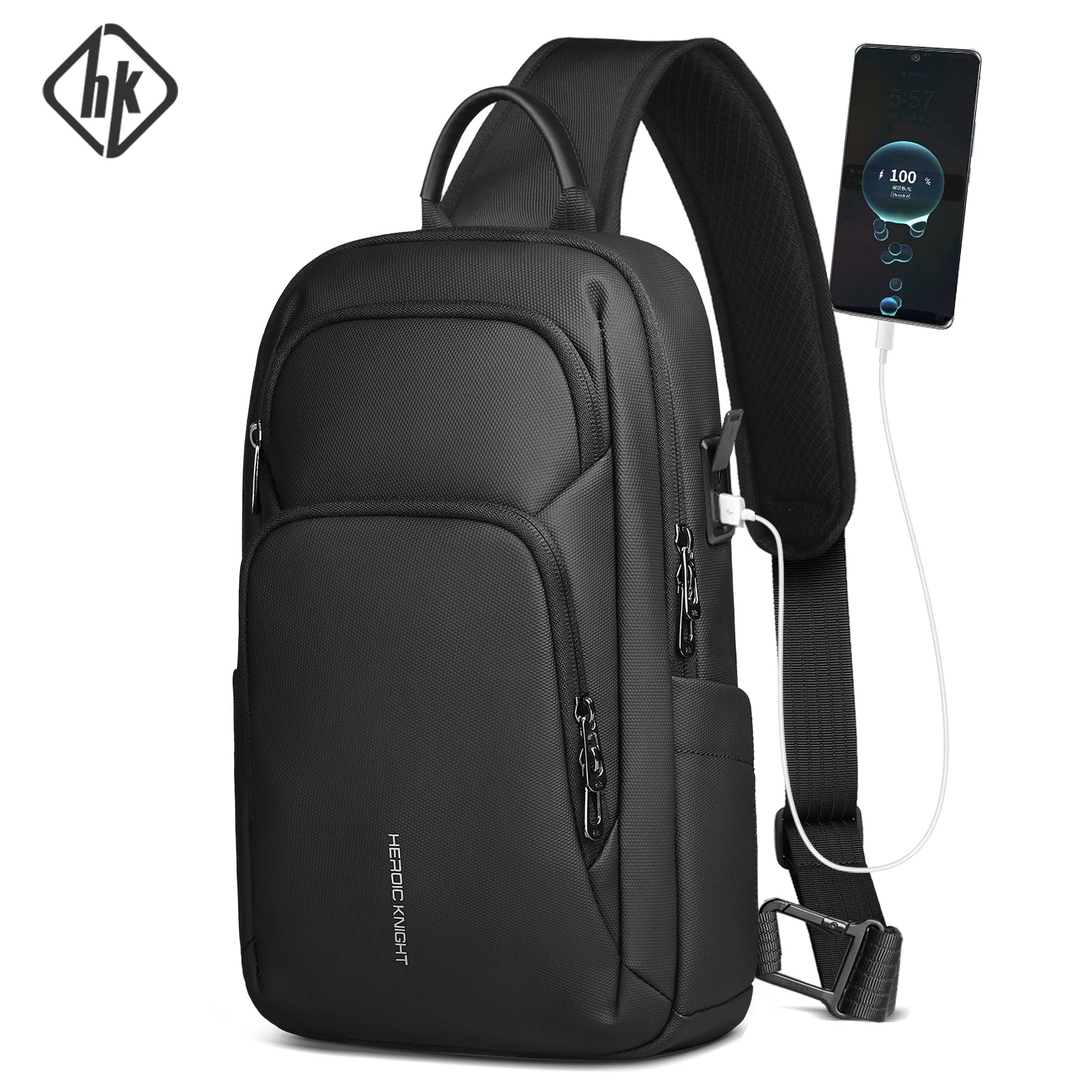 HK Business Crossbody Bag Waterproof Men's Shoulder Bags Chest Pack with USB Port Large Oxford Side Bag for Men Leisure Satchel