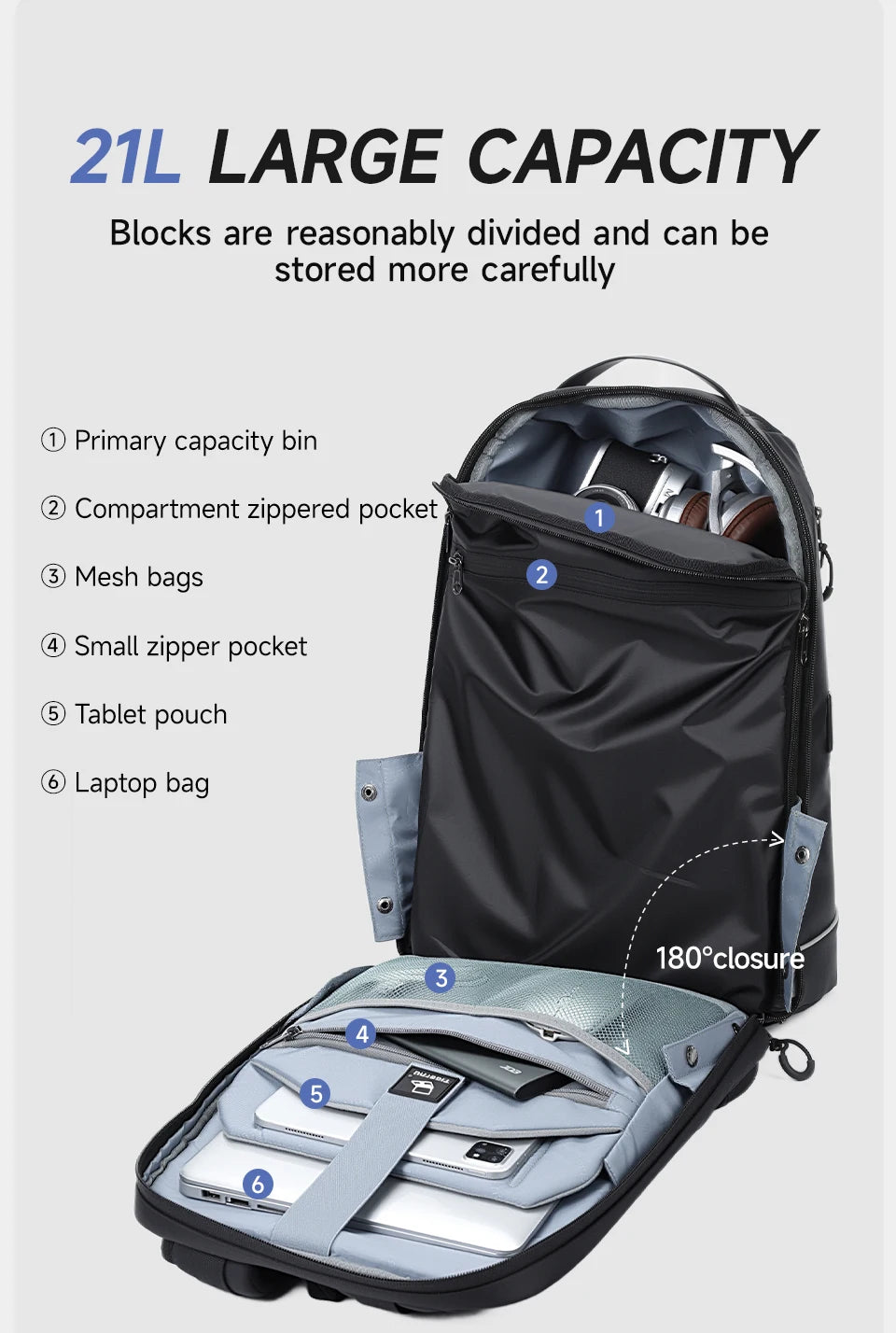 Tigernu Durable Fashion Backpack Men Large‑Capacity Travel Backpack With Shoes Pocket 180° Opening Bags Male School Backpack Lap