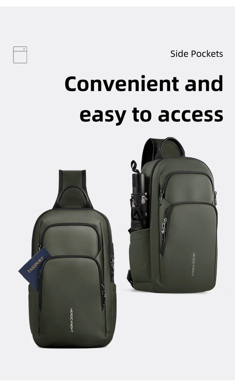 HK Lightweight Crossbody Bag for Men Waterproof Men's Shoulder Bag with USB Port Anti Theft Chest Sling Bags Commute Work Pouch