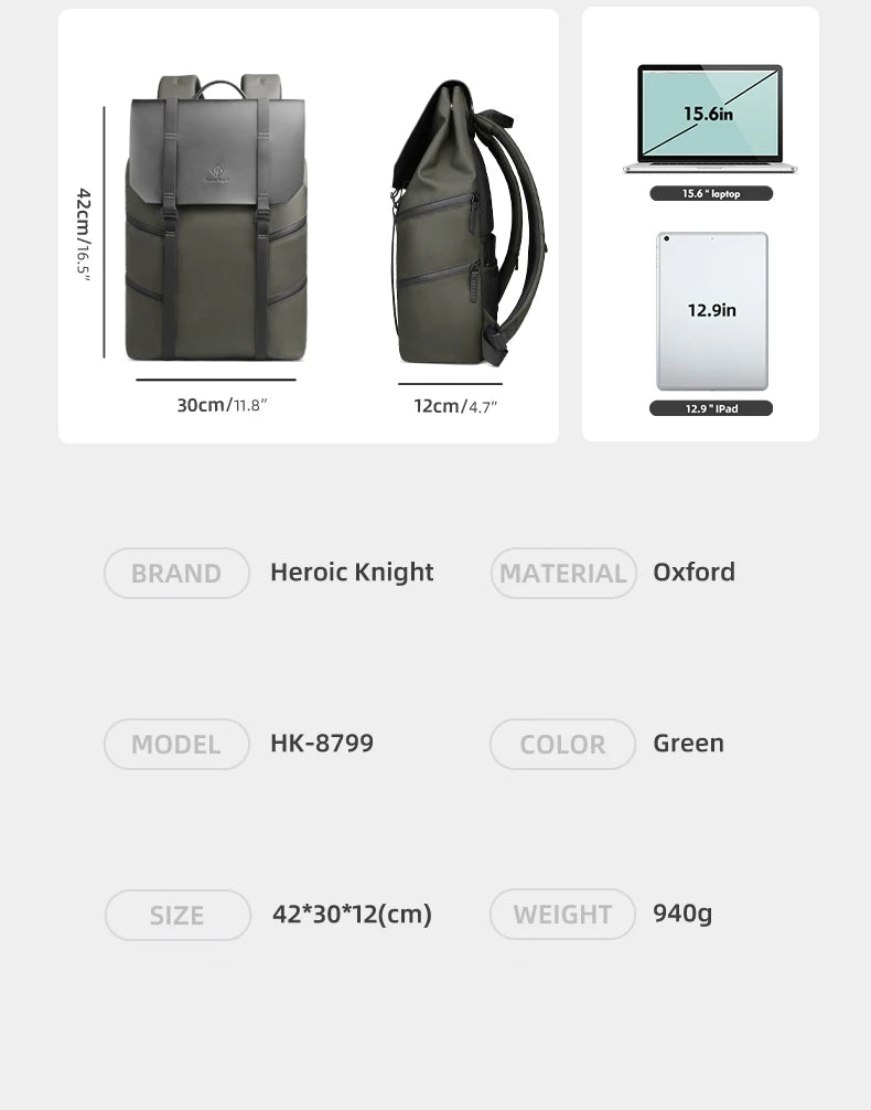 HK Large Travel Backpack for Men Vintage Business Backpack Waterproof 15.6 inch Laptop School Bag Multifunction Hiking Rucksuck