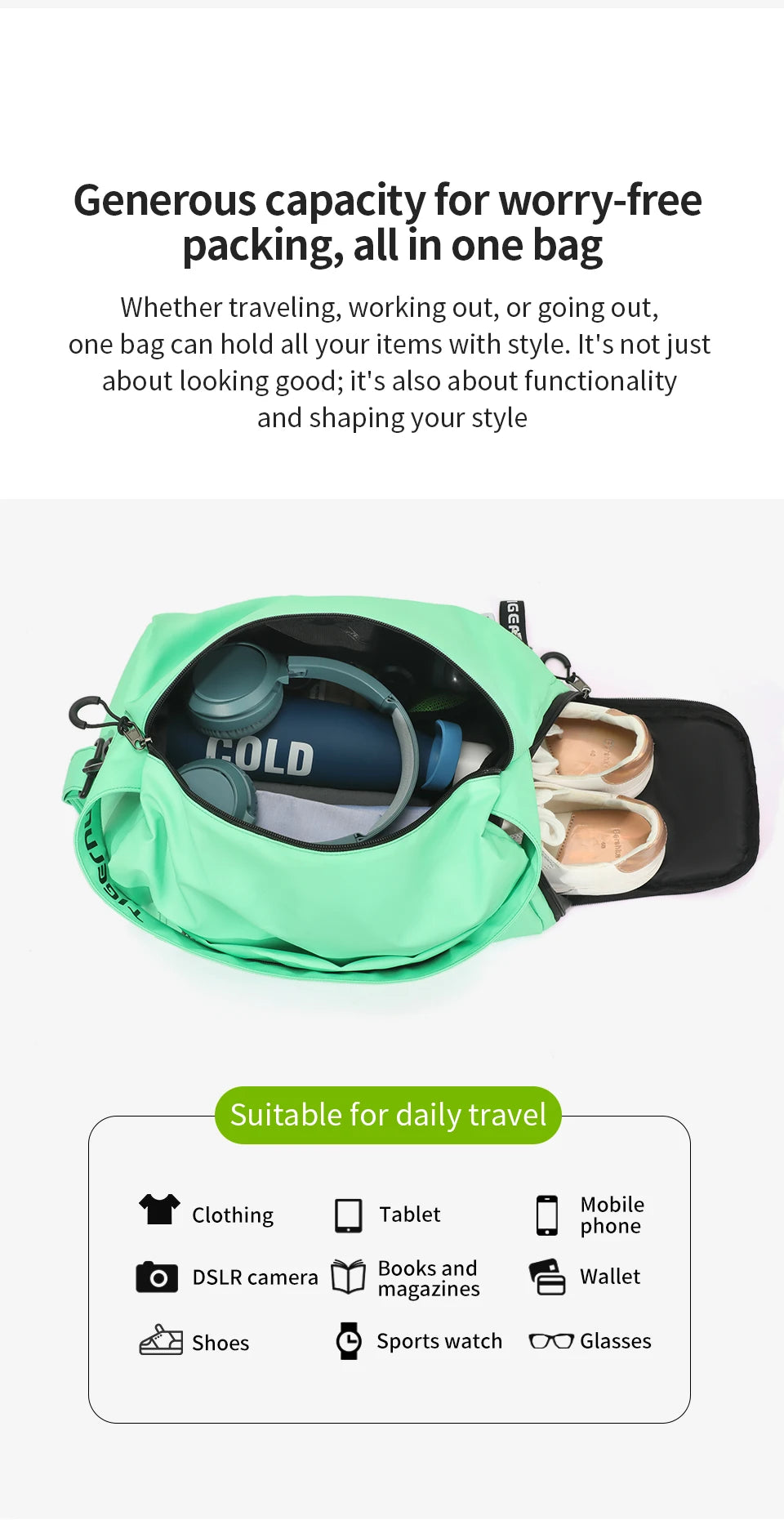 Tigernu Women Bags Travel Bags For Women Handbag Lightweight Sport Bags Female Duffle Bag Girls Crossbody Bag Men Shoulder Bag