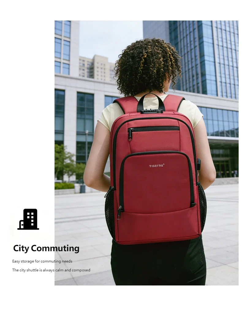 Tigernu 15.6 Laptop Backpack Business Travel Daily Backpack With External USB Port Wear‑Resistant Suspended Zipper Anti‑Theft