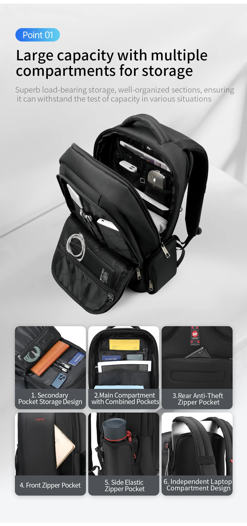 Tigernu Men Backpacks Vacuum Compression Backpacks 14 15.6 17.3'' Laptop Backpack For Men School Backpack Male Travel Backpacks