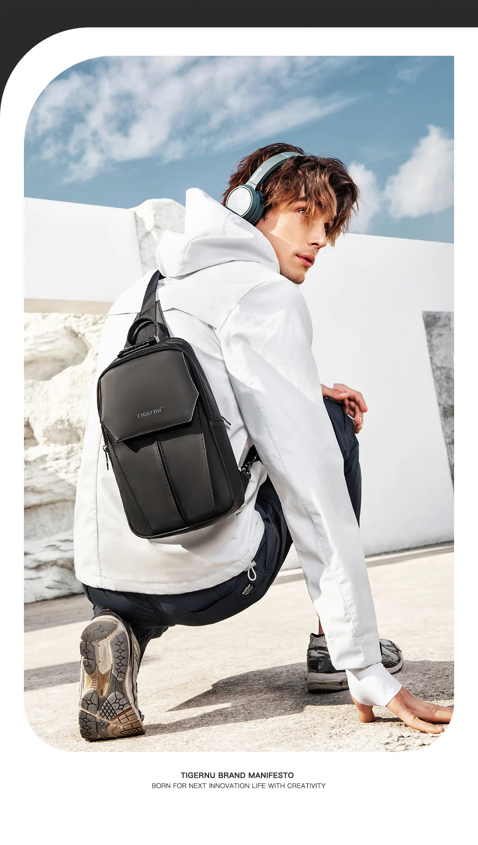 Tigernu Chest Bag Men 9.7inch IPad Pack Korean Style Shoulder Bag Waterproof Crossbody Bag Men's Anti-Theft Pack TSA