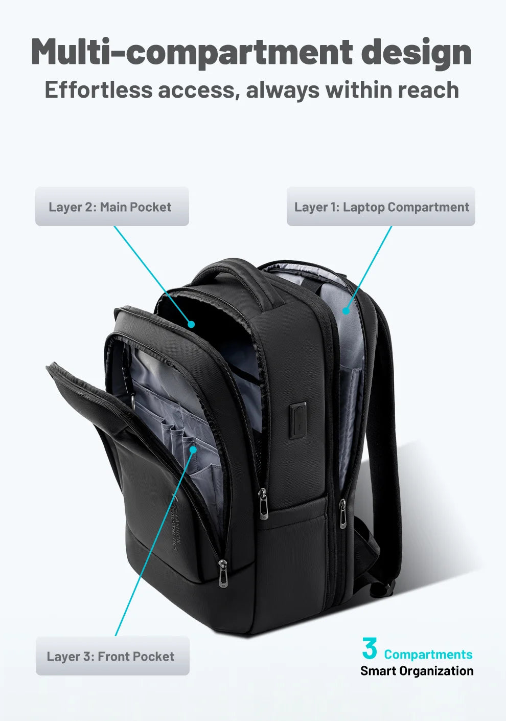 HK Business Backpack with USB Port 17 inch Laptop Bags for Men Waterproof Commute Daypack Large Capacity Travel Office Backpack