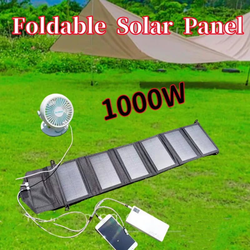 1000W Foldable Solar Panel USB Type C Mobile Phone Charging Outdoor PC Hiking Camping Portable Battery Bank Charging Christmas