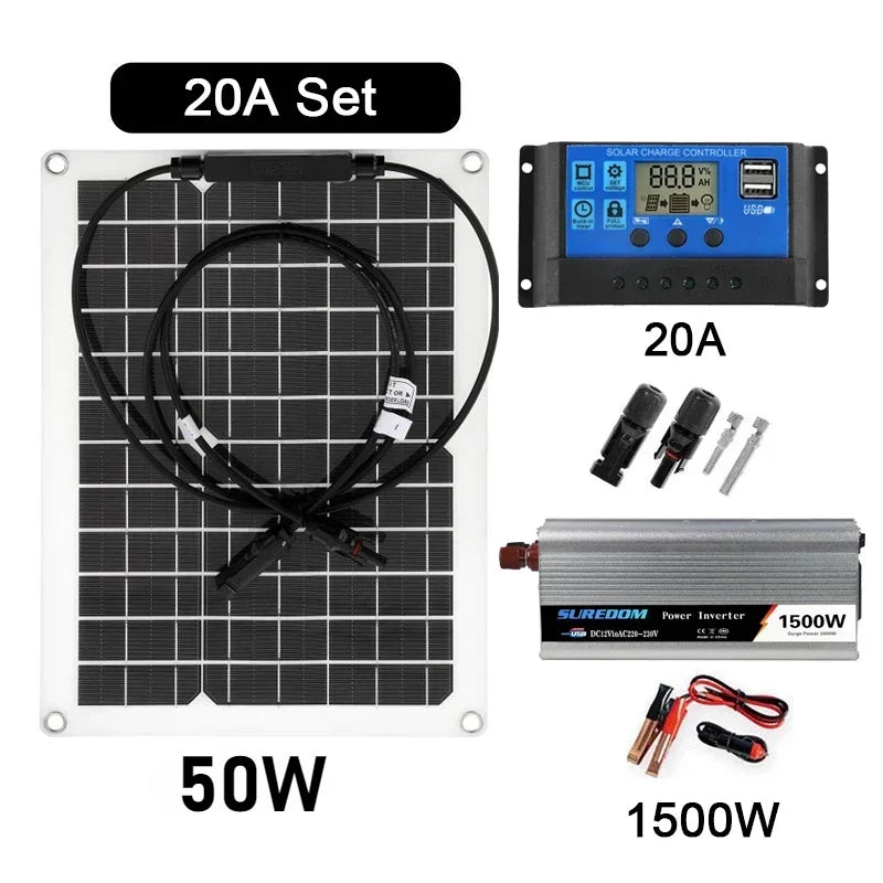 Solar Power System Kit Battery Charger 30W Solar Panel 10-60A Charge Controller Complete Power Generation Home Grid Camp