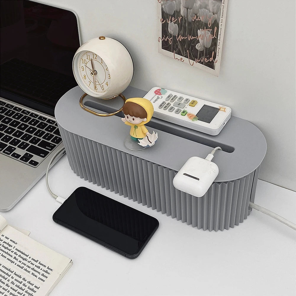 Household Socket Board Organizer Box with Lid for Home Office Desk - Multifunctional Cord Hider To Hide Wires, Cables, Sockets