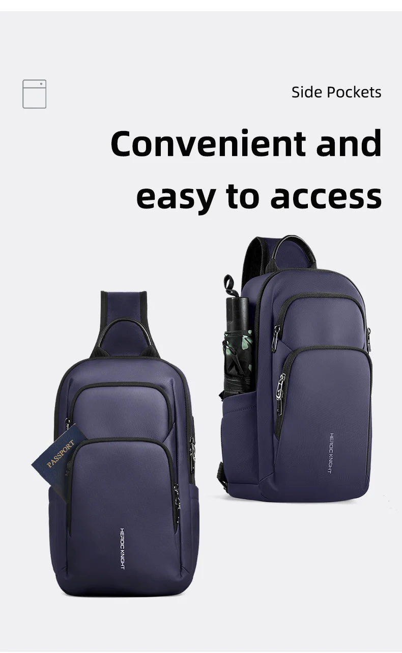 HK Multifunction Men's Shoulder Bag Oxford Crossbody Bag with USB Port Waterproof Chest Bag for Men Casual Phone Pouch SlingPack