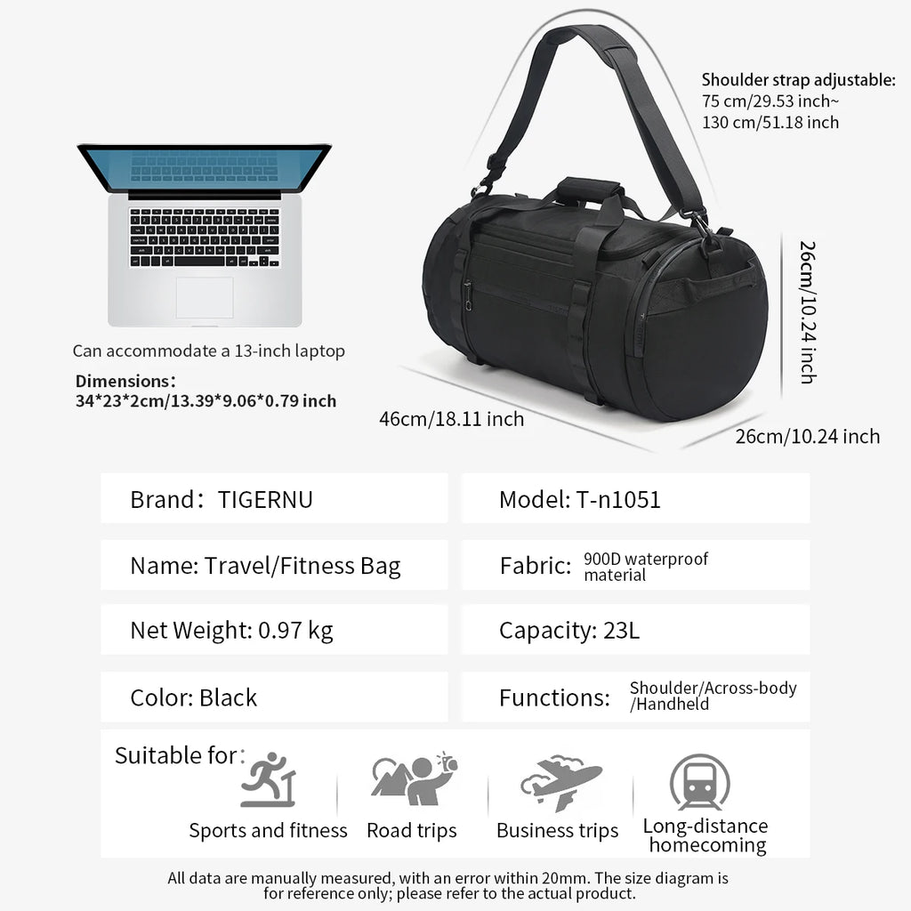 Tigernu Sports Bags Men Gym Bags For Fitness Training Outdoor WaterProof Bags Male Messenger Bag Travel Bags For Men Handbag Men