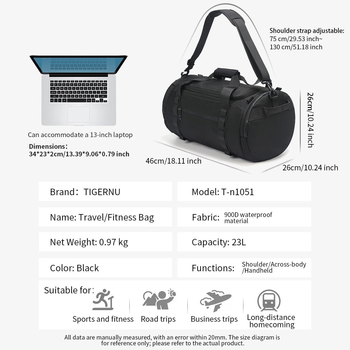 Tigernu Sports Bags Men Gym Bags For Fitness Training Outdoor WaterProof Bags Male Messenger Bag Travel Bags For Men Handbag Men