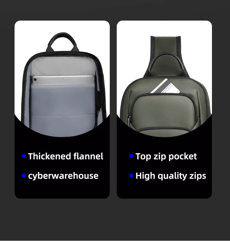 HK Waterproof Men's Shoulder Bag Fit 7.9" iPad Lightweight Crossbody Bag with USB Port Minimalist Phone Pouch for Daily Commute