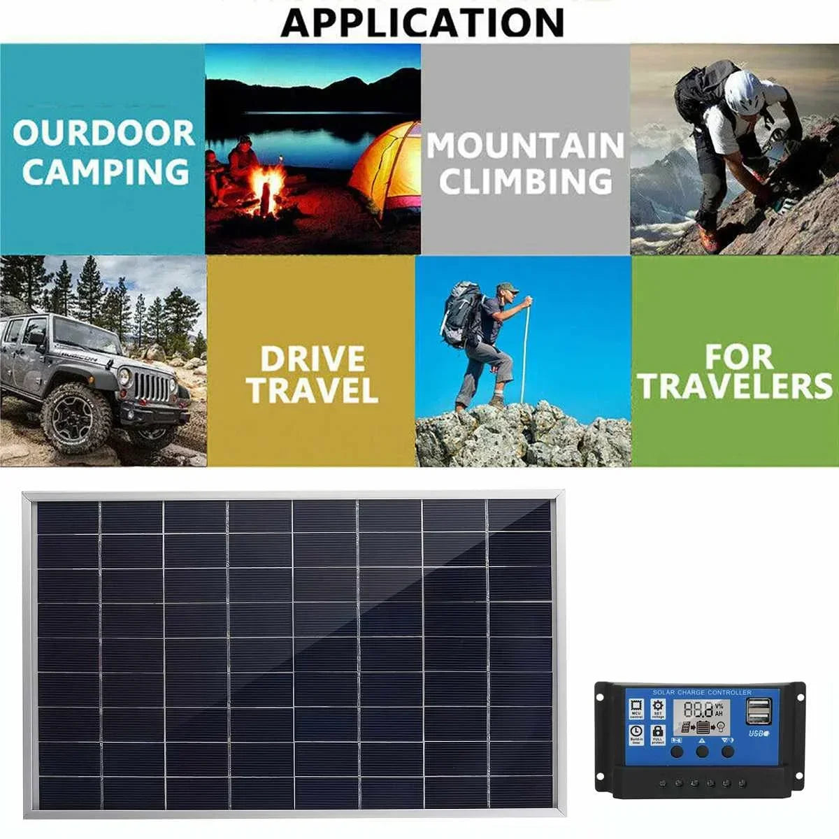 20W/H  Solar Panel Kit Complete12V Polycrystalline Power Portable Outdoor Rechargeable Solar Cell Solar Generator for Home