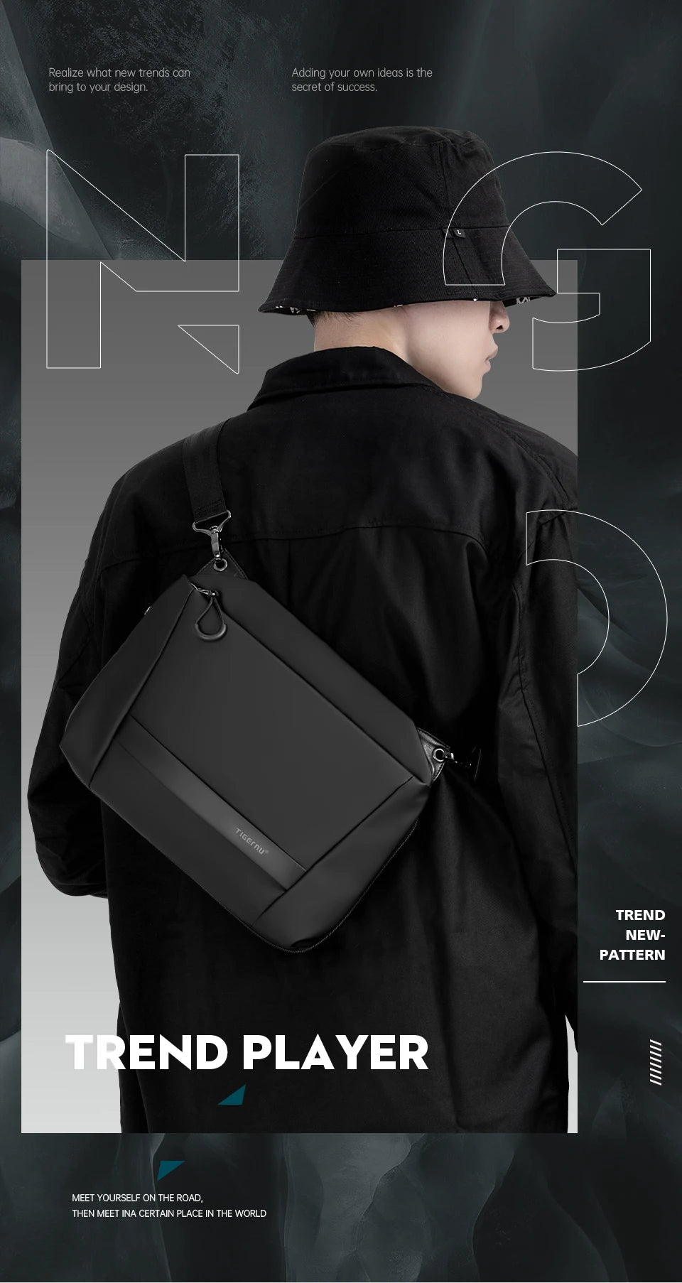 Tigernu Men Crossbody Bags 9inch Tablet Bag Shoulder Bags For Men Fashion Expandable Bags Handbag Sling Bags For College TPU Bag