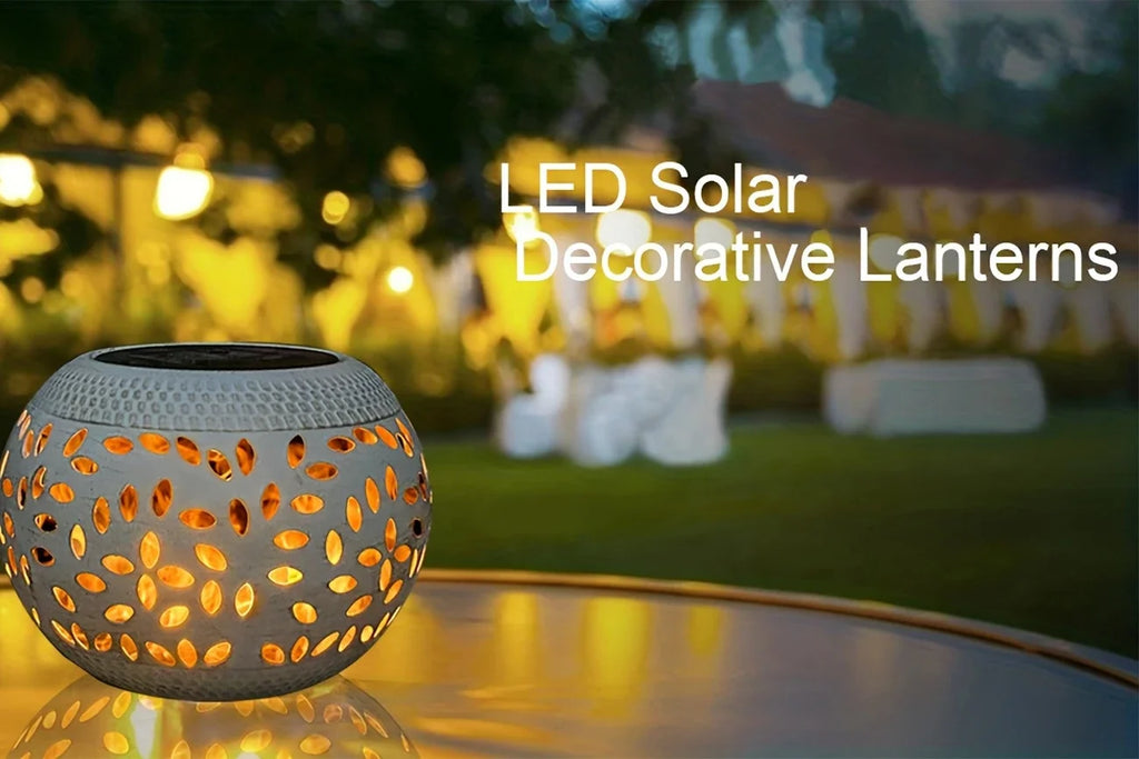 Solar Table Light Outdoor Solar Powered LED Lamp Hollowed-Out Metal Desktop Decorative Lantern Patio Garden light Desktop Light