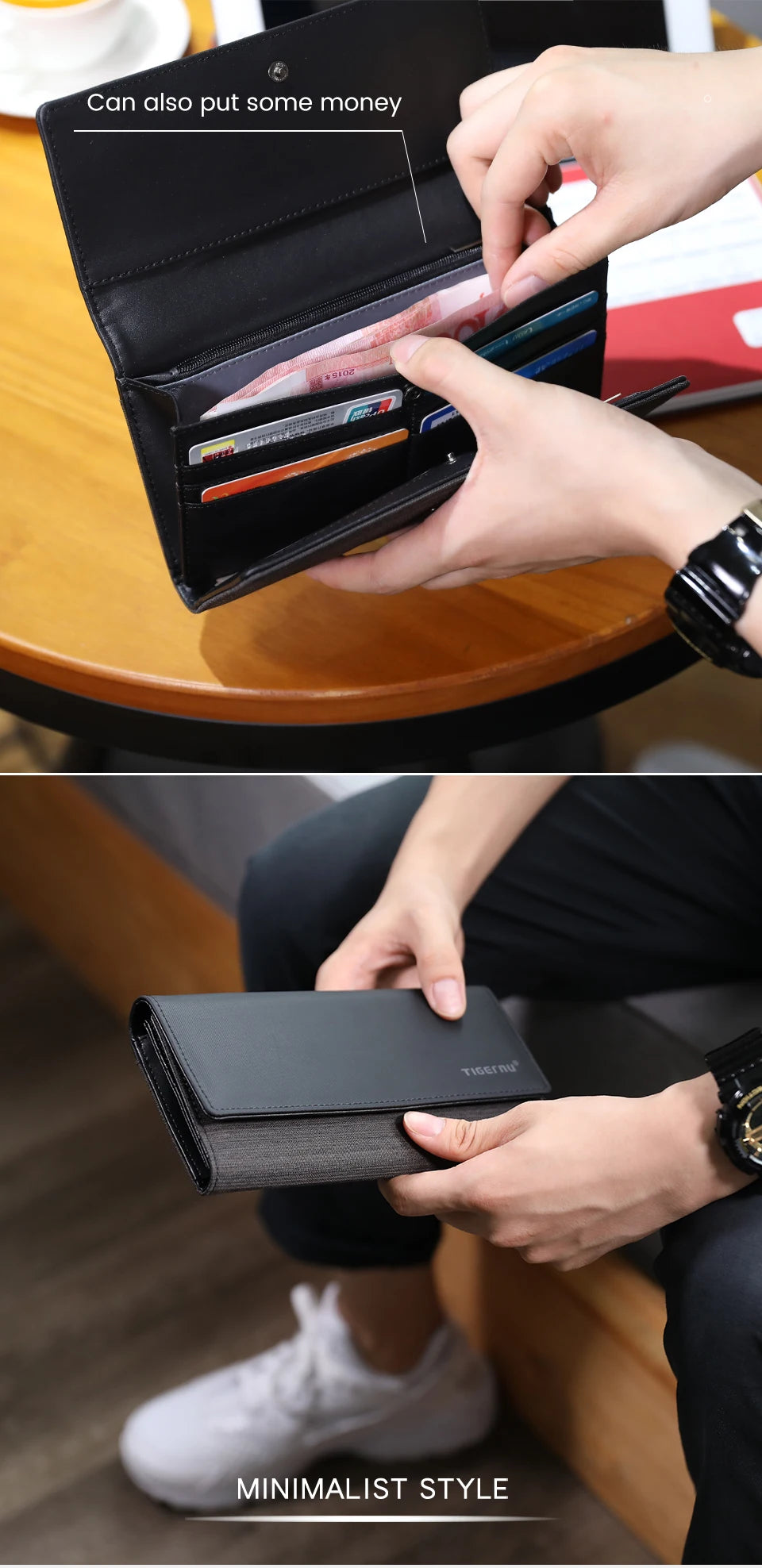 Tigernu Wallets Men Long Purses Male Handbags Coin Purse Cards Holder Oxford Billfold Wallet With Gift Box Money Clips Mens Bags