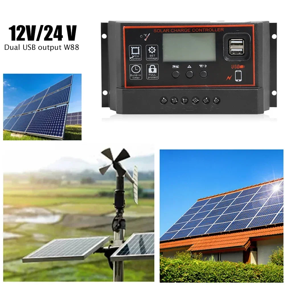 Solar Charge Controller 10A/20A/30A/40A/50A/60A/80A/90A/100A USB LCD Display 12V 24V Panel Charger Regulator with Load