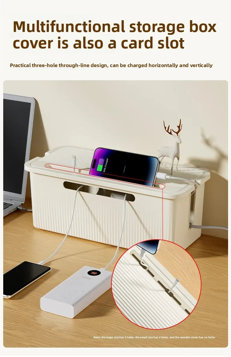 Cable Storage Box Desktop Charging Data Cable Storage Device Plug Socket Cable Management Device Black White Storage Organizer