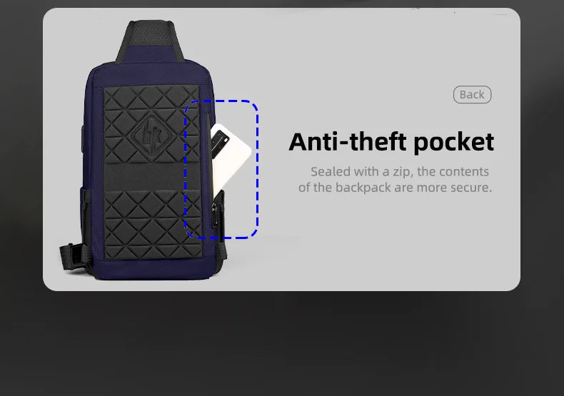 HK Multifunction Men's Shoulder Bag Oxford Crossbody Bag with USB Port Waterproof Chest Bag for Men Casual Phone Pouch SlingPack
