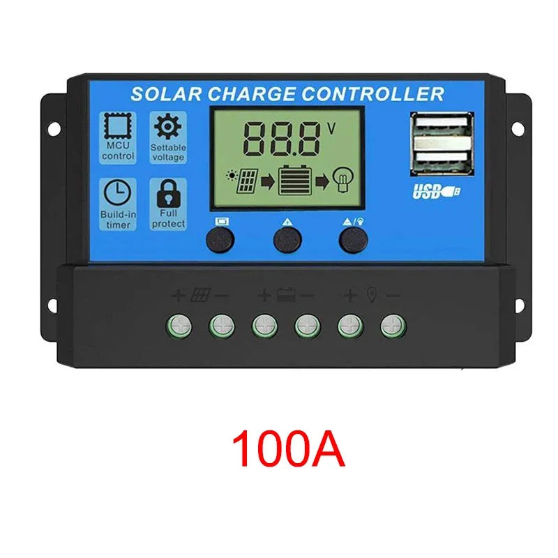 Solar Charge And Discharge Controller with LCD Display Dual USB Auto Solar Panel Charger Regulator for Renewable Energy Systems