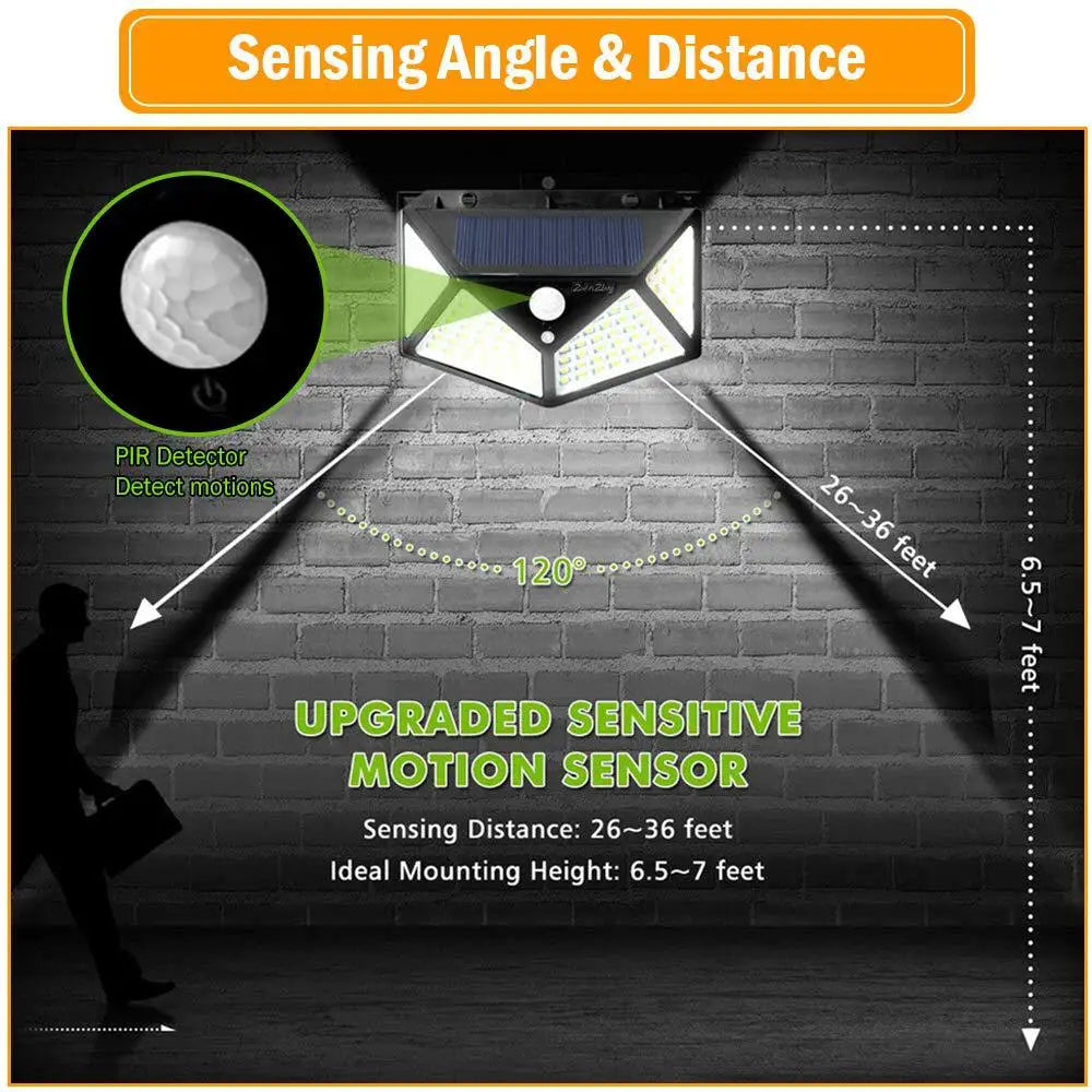 Solar Lights Outdoor 458 LED Solar Wall Lamp Waterproof Wireless Motion Sensor Security 3 Modes Garden Fence Yard Deck Garage