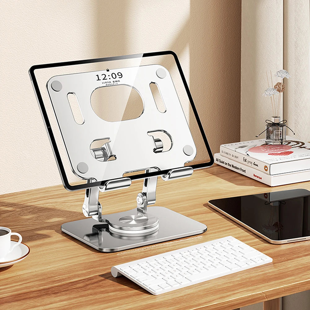 Foldable Mobile Phone Holder 360 Degree Rotating Hollowed Tablet Riser Anti Slip Tablet Holder Height Adjustable for 4.7-12 Inch