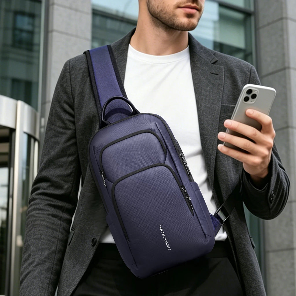 HK Fashion Chest Bags for Men 7.9 inch Crossbody Bag Waterproof Shoulder Bag with USB Charging Short Trip For Male Travel Packs